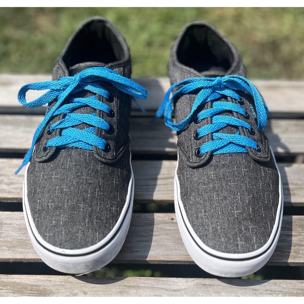 Vans Shoes Mens Size 9.5 Black Blue Lace Up Low Top Casual Skate Sneakers Canvas - Picture 6 of 13